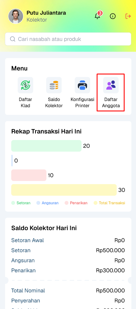 menu daftar anggota