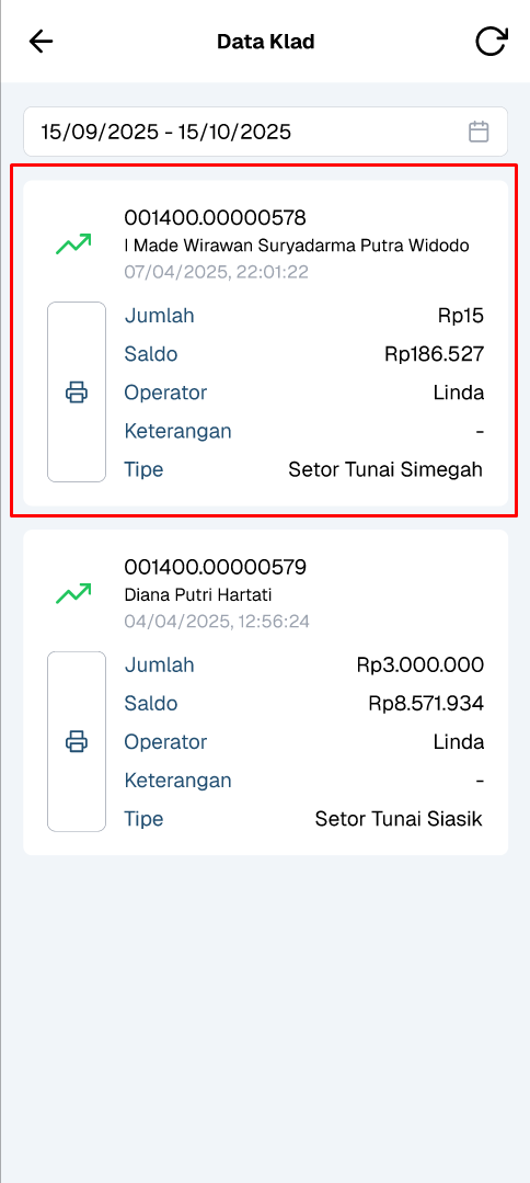 daftar transaksi klad