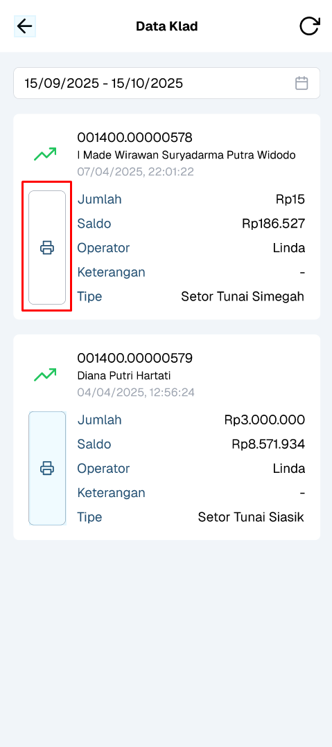 cetak transaksi klad