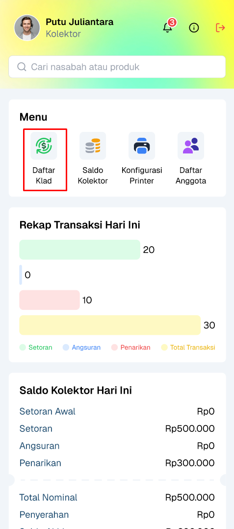 menu daftar klad