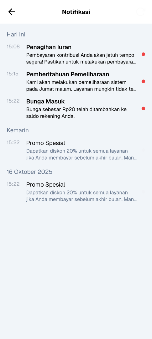 halaman notifikasi mobile kolektor
