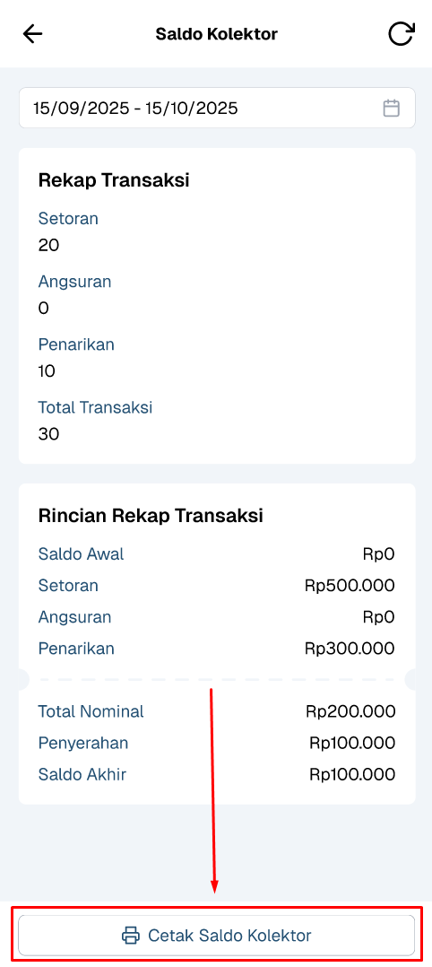 cetak saldo kolektor