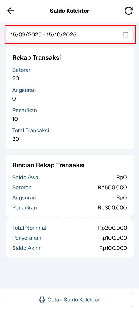 filter periode saldo kolektor