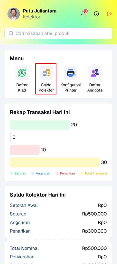 menu saldo kolektor